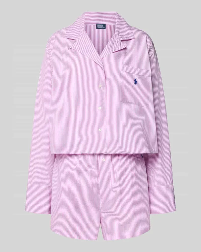 Ralph Lauren Comfort Fit Pyjama aus reiner Baumwolle Modell 'SHIRTING STRIPES Pink