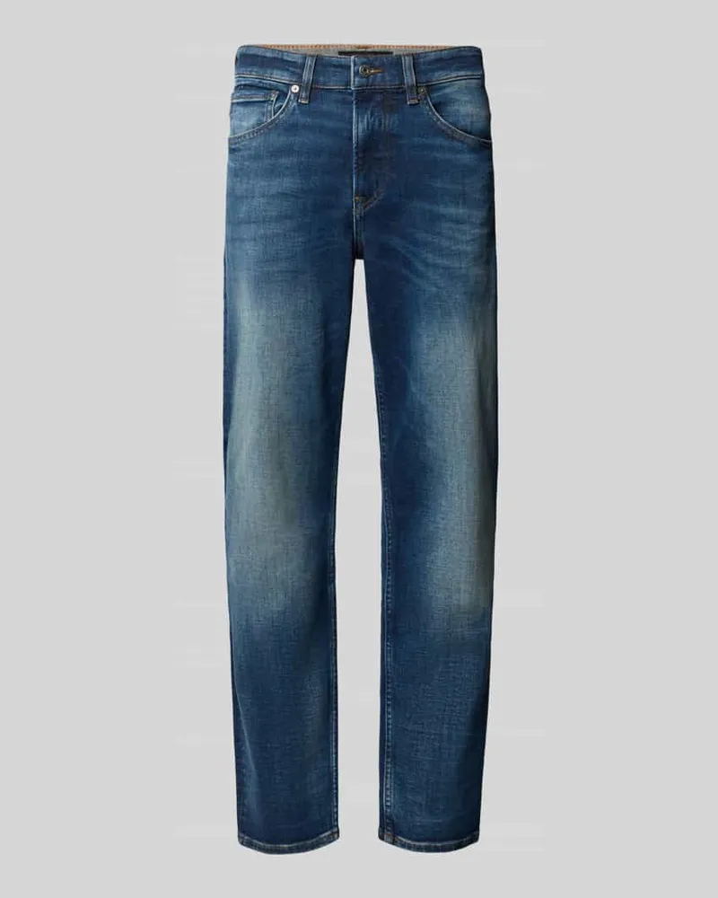HUGO BOSS Regular Fit Jeans mit Used-Waschung Modell 'ONYX SMU Marine