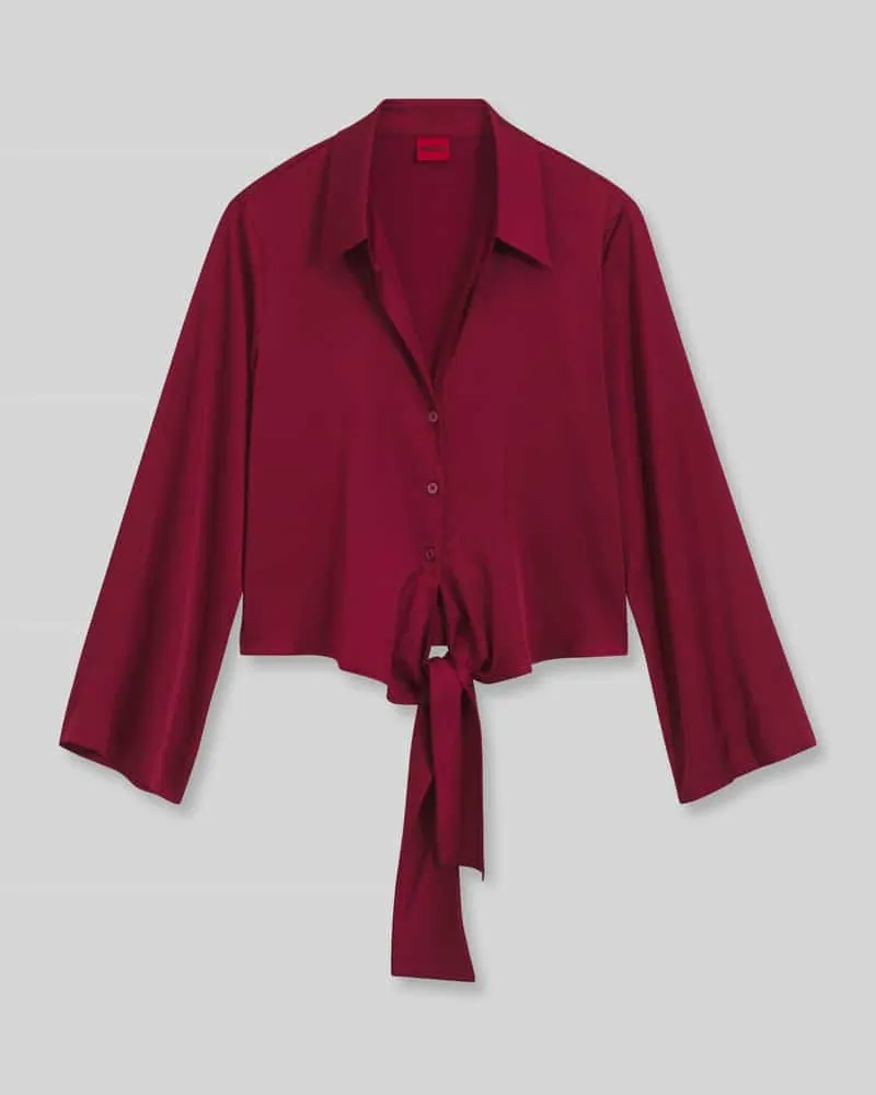 HUGO BOSS Loose Fit Langarmbluse mit Bindeknoten Modell 'Errika Dunkelrot