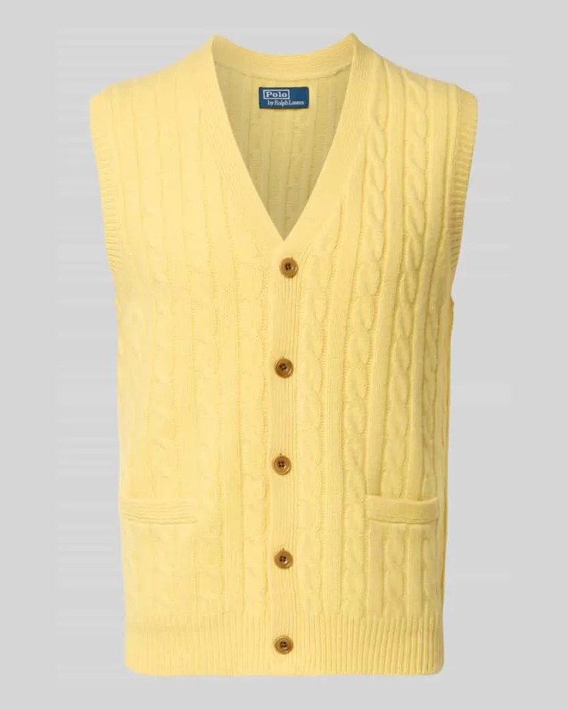 Ralph Lauren Strickweste aus Baumwoll-Kaschmir-Mix mit Zopfmuster Gelb