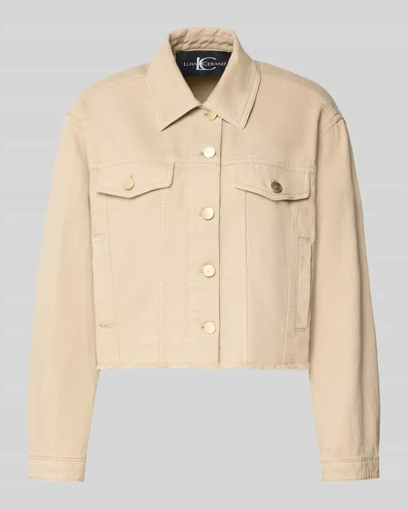 Luisa Cerano Jeansjacke mit Brusttaschen und Fransen Sand