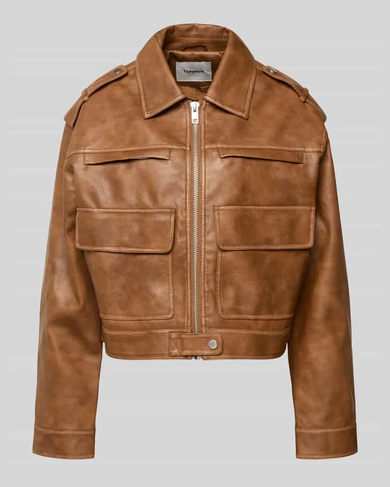 Topshop Jacke in Leder-Optik mit Pattentaschen Modell 'MADISON Schoko