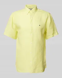 Tommy Hilfiger Regular Fit Leinenhemd mit Button-Down-Kragen Gelb