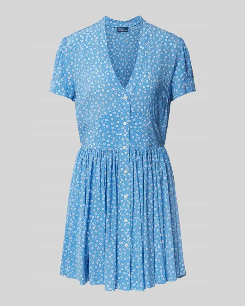 Ralph Lauren Knielanges Kleid mit Knopfverschluss Blau