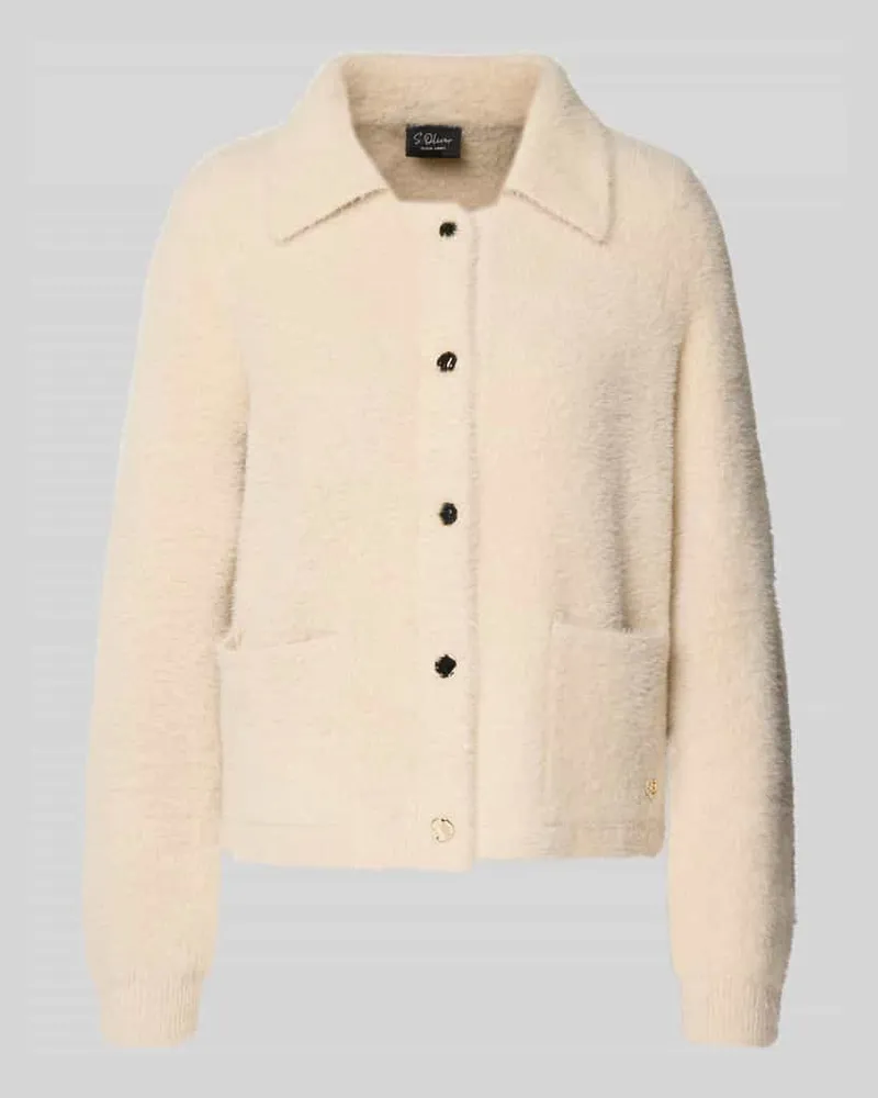 S.Oliver Boxy Fit Strickjacke aus Woll-Mix Hellgrau