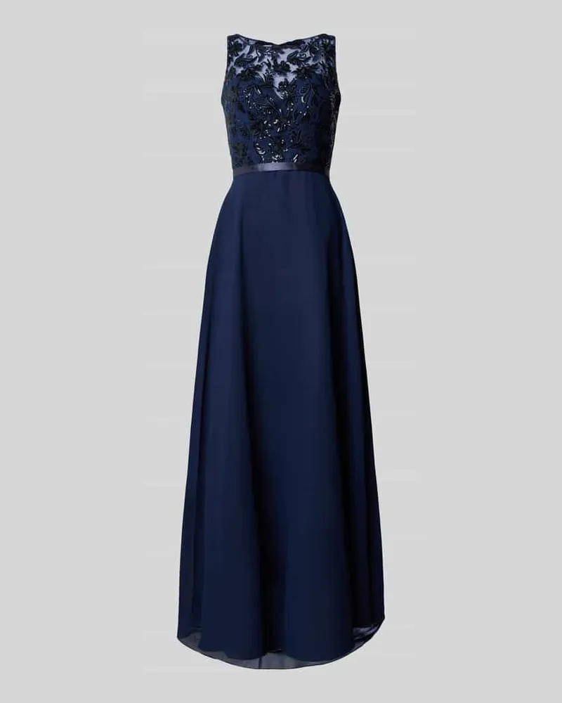 LUXUAR Abendkleid mit Spitzenbesatz und Pailletten Marine