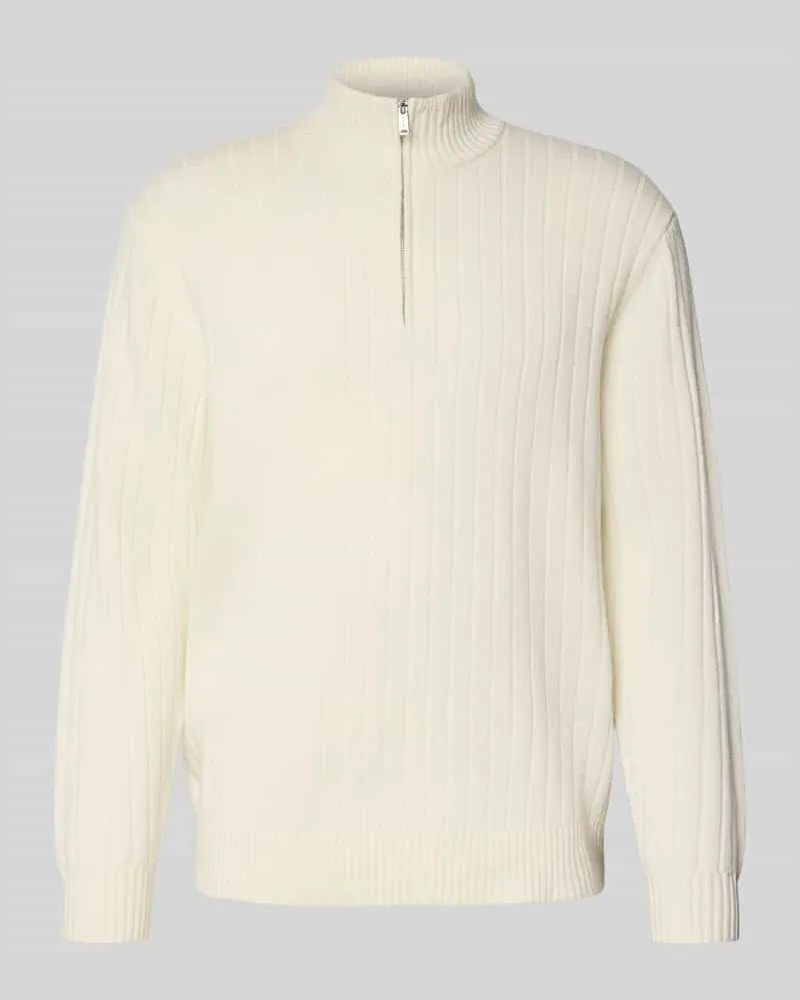 Profuomo Wollpullover mit Troyer-Kragen Offwhite