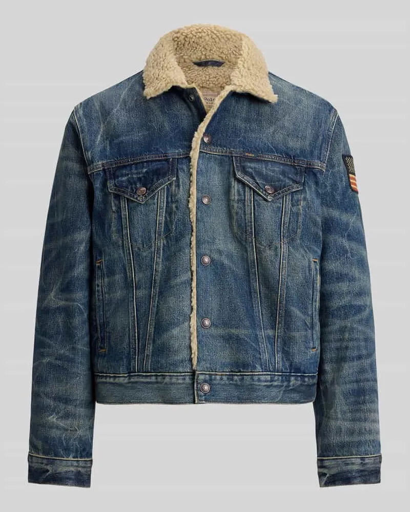 Ralph Lauren Jeansjacke mit Teddykragen aus reiner Baumwolle Jeansblau