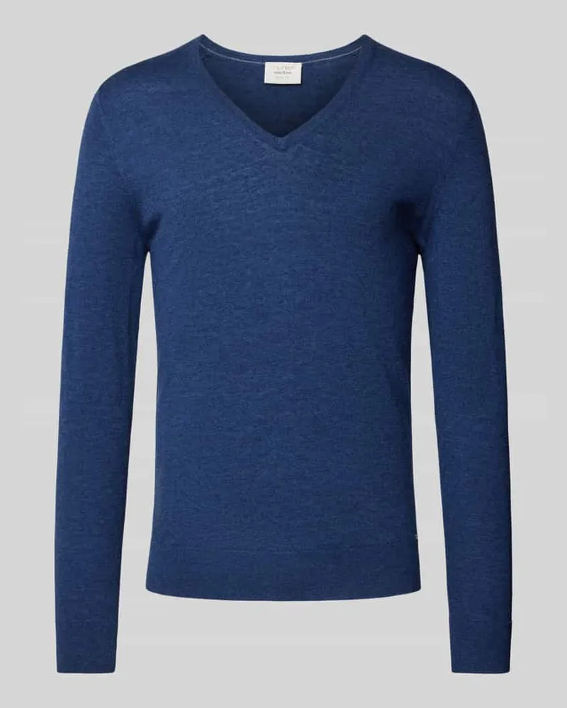 Olymp Slim Fit Strickpullover mit gerippten Abschlüssen Jeansblau