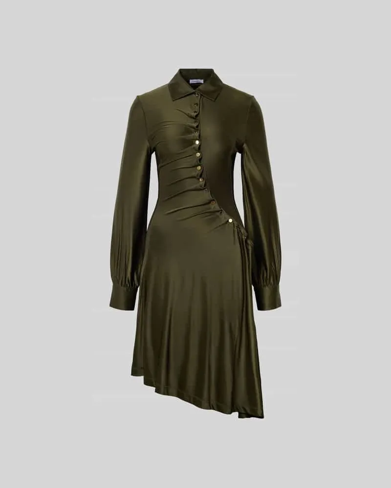 Paco Rabanne Knielanges Kleid mit Knopfleiste Khaki