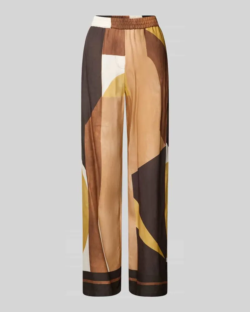 Emily van den Bergh Straight Fit Stoffhose aus reiner Viskose mit Allover-Muster Hellbraun