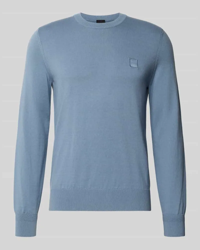 HUGO BOSS Regular Fit Pullover aus Baumwoll-Kaschmir-Mix Modell 'Kanovano Blau
