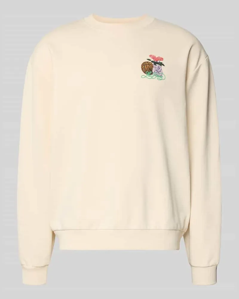 LES DEUX Sweatshirt mit Label-Print und Rundhalsausschnitt Beige