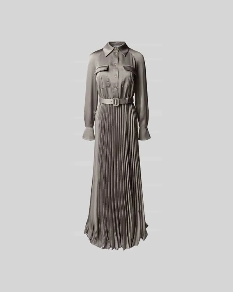 Self-Portrait Maxikleid mit Plisseefalten Mittelgrau