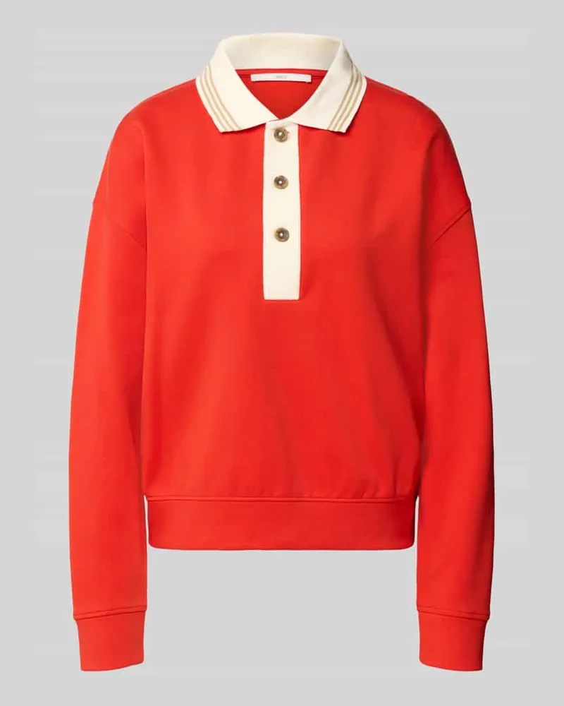 Lanius Sweatshirt aus Baumwoll-Mix mit Polokragen Rot
