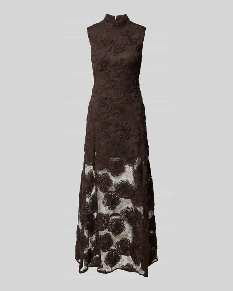 ROTATE Birger Christensen Maxikleid mit floralem Allover-Besatz Dunkelbraun