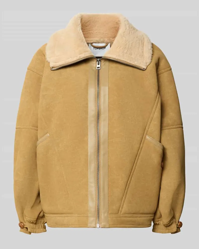 Topshop Teddyjacke mit großem Umlegekragen Camel