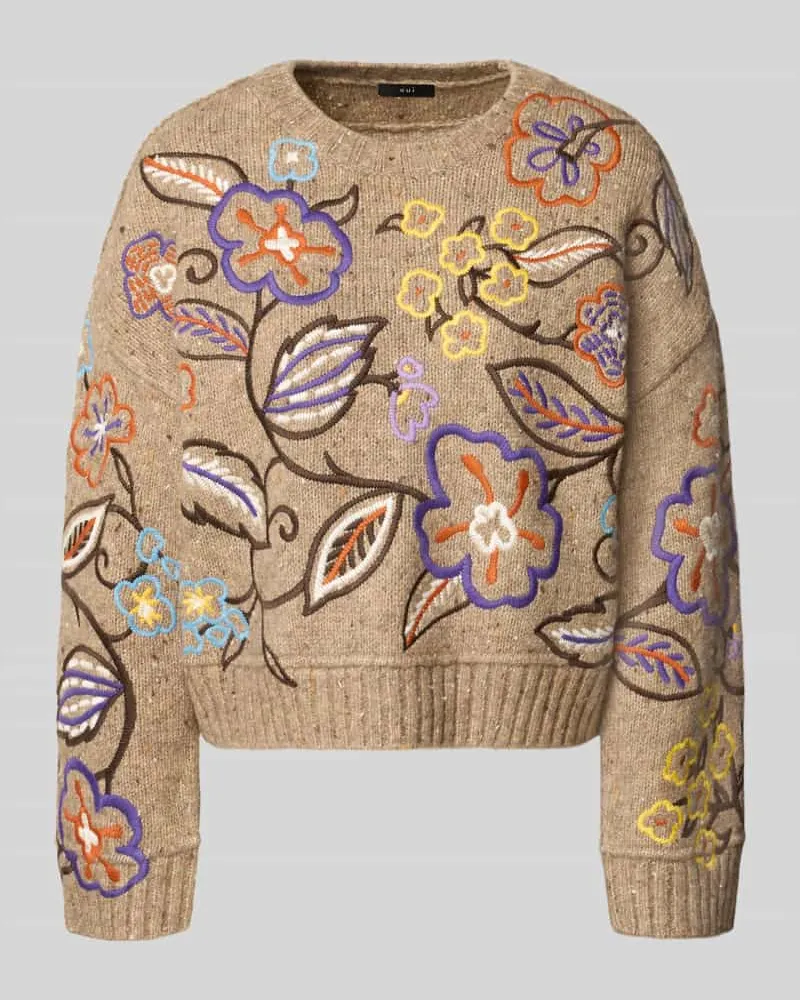Oui  Regular Fit Pullover mit Woll-Anteil in Strick-Optik Camel
