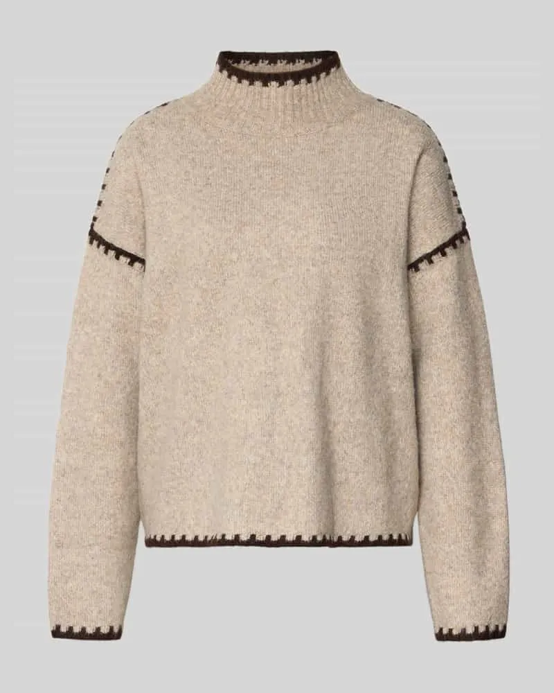 Stefanel Strickpullover mit Stehkragen Beige