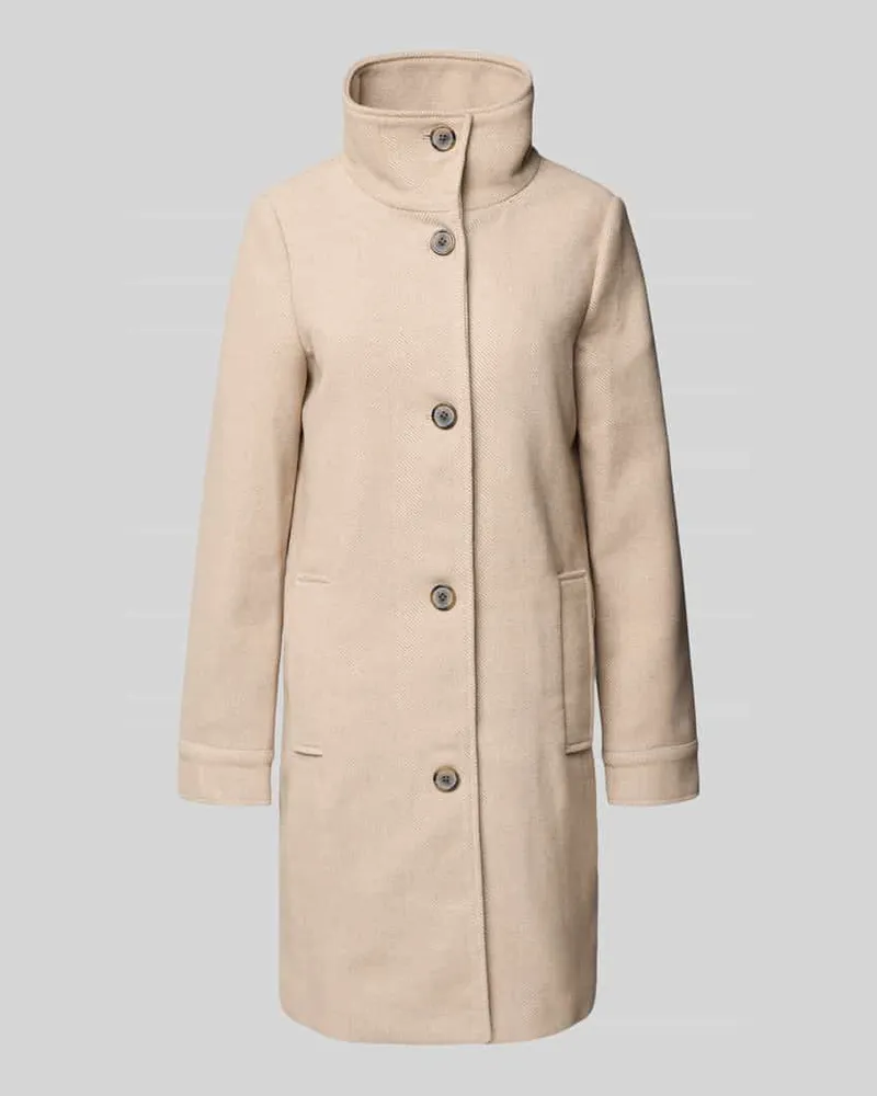 Tom Tailor Regular Fit Wollmantel mit Fischgräten-Muster Beige