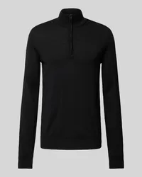 HUGO BOSS Strickpullover mit Troyer-Kragen Modell 'San Quirin Black