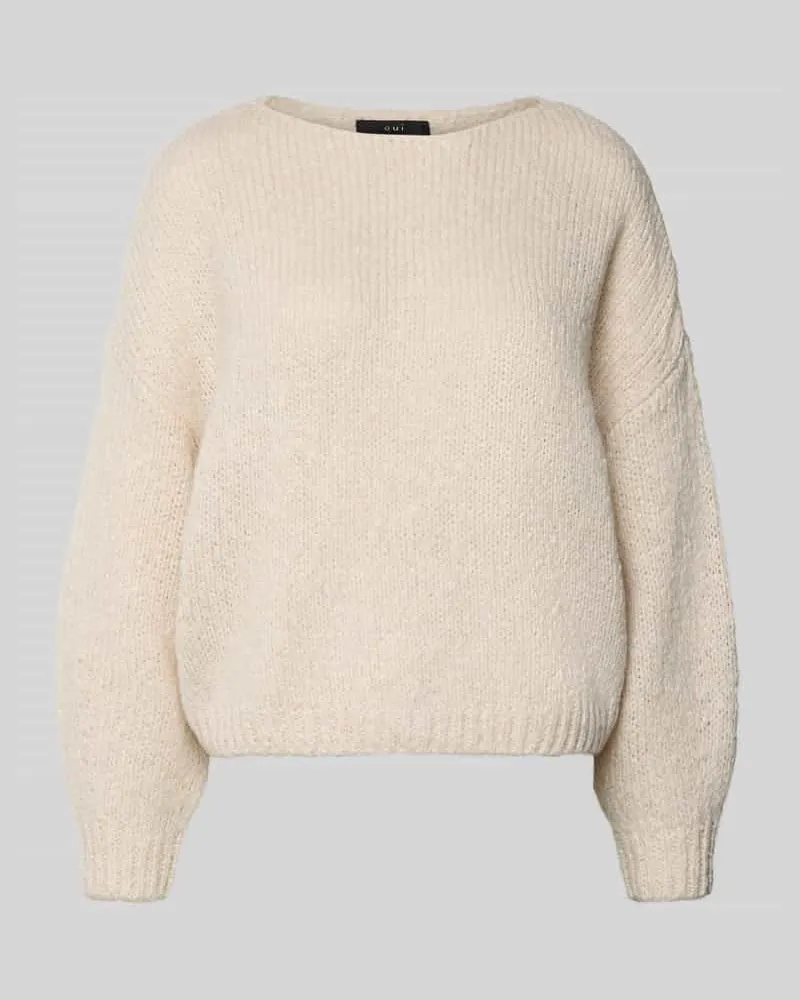Oui  Strickpullover mit Rundhalsausschnitt Beige
