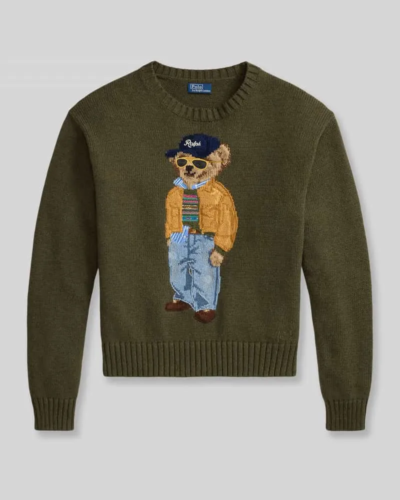 Ralph Lauren Regular Fit Pullover aus reiner Baumwolle mit Polo-Bear-Stitching Oliv