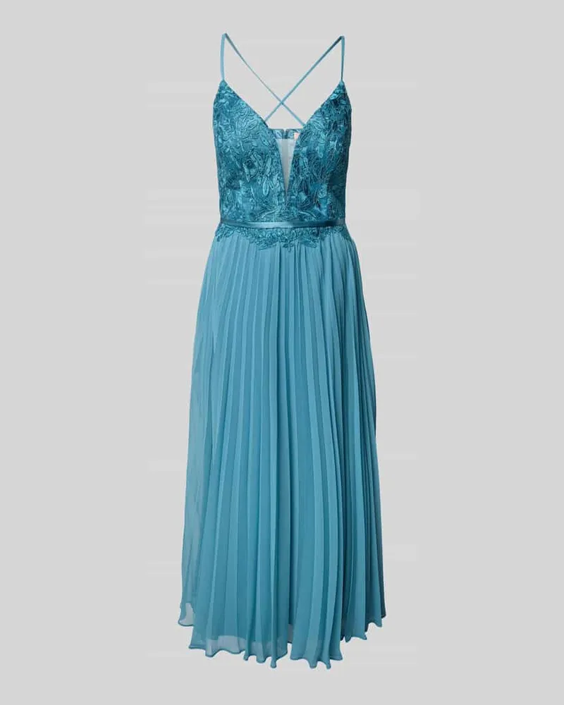 Vera Mont Cocktailkleid mit Spitzenbesatz und Plisseefalten Hellblau