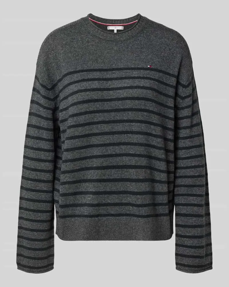 Tommy Hilfiger Regular Fit Strickpullover aus reiner Wolle Dunkelgrau