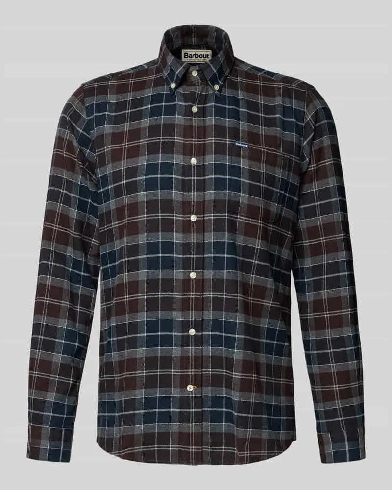 Barbour Slim Fit Freizeithemd aus reiner Baumwolle Modell 'KYELOCH Dunkelbraun