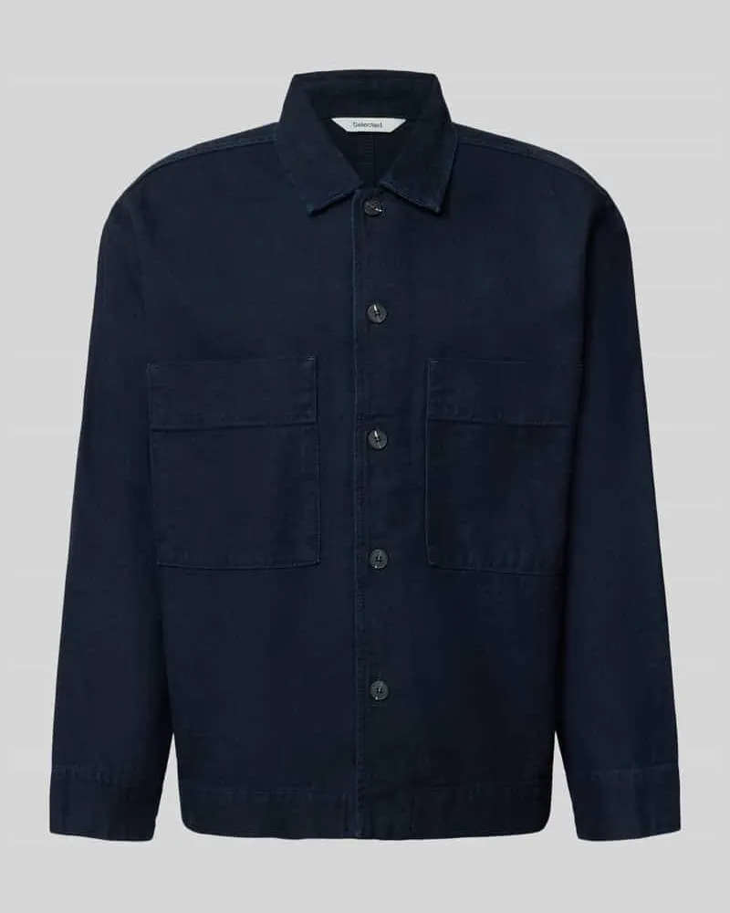 Selected Homme Relaxed Fit Freizeithemd aus Baumwoll-Hanf-Mix Modell 'PAZ Jeansblau