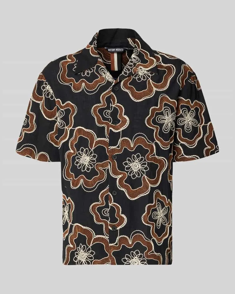 Antony Morato Freizeithemd mit floralem Allover-Stitching Modell 'Dova Black