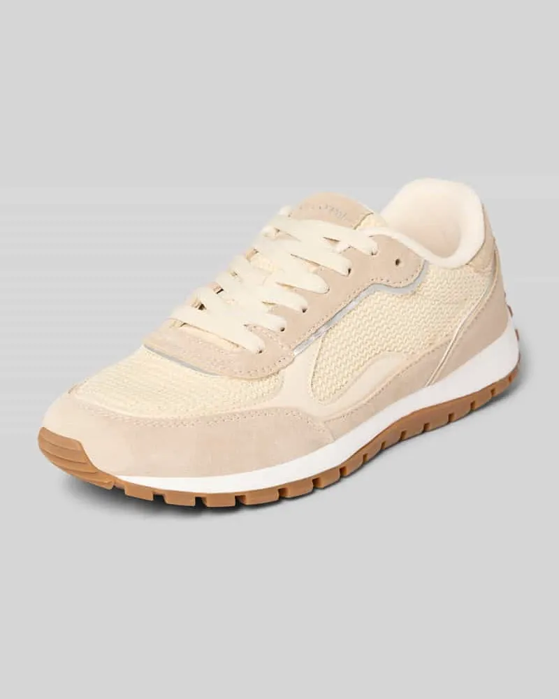 Marc O'Polo Low Top Sneaker aus Rindleder mit Strickeinsatz Sand
