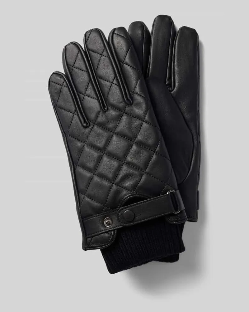 Barbour Handschuhe aus echtem Leder mit Rippstrick-Bündchen Black