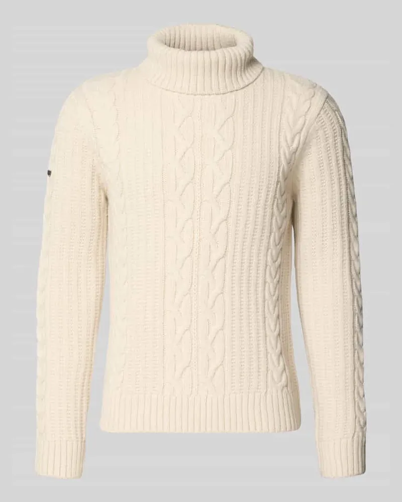 Superdry. Rollkragenpullover mit Zopfmuster Ecru