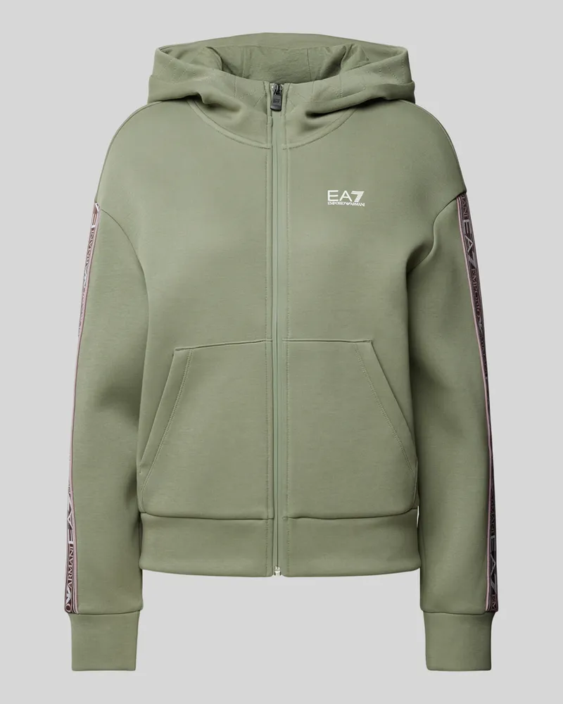 EA7 Sweatjacke mit Label-Print Oliv