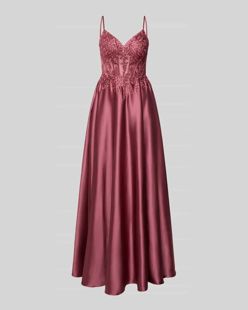 LUXUAR Corsagenkleid mit Stitchings und Ziersteinbesatz Rostrot