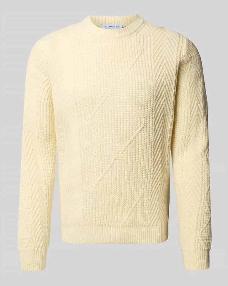 Manuel Ritz Strickpullover mit Zopfmuster und Rundhalsausschnitt Weiss