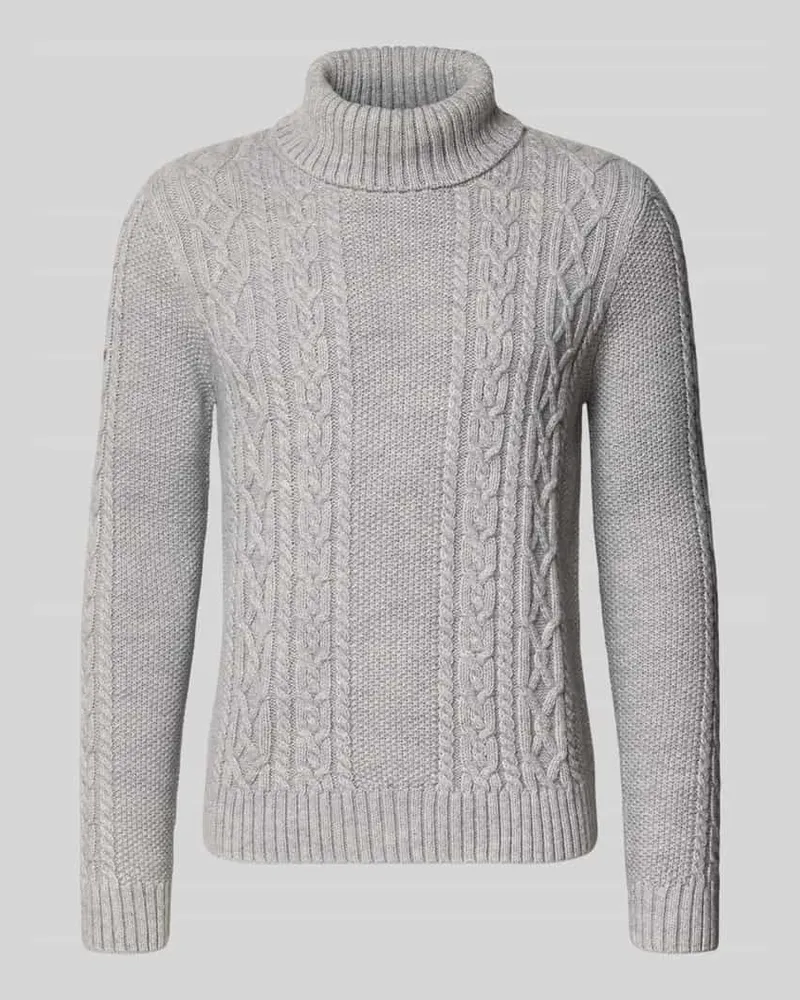 Superdry. Rollkragenpullover mit Zopfmuster Mittelgrau