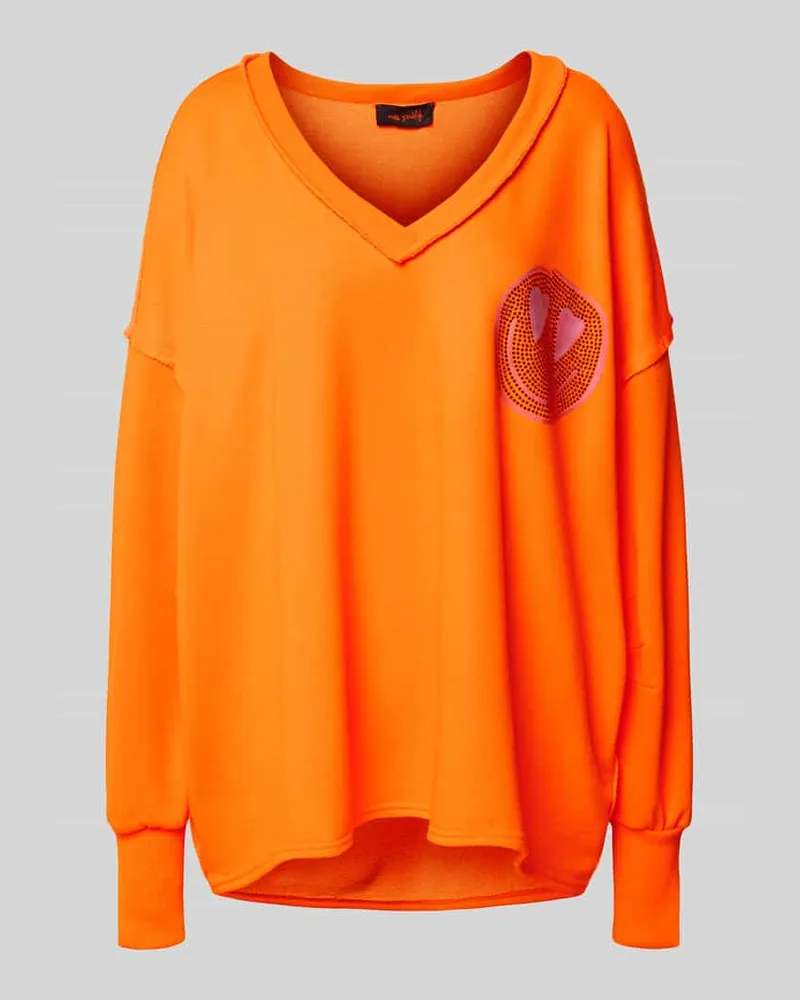 Miss Goodlife Oversized Sweatshirt aus Baumwoll-Mix mit Strasssteinbesatz Orange