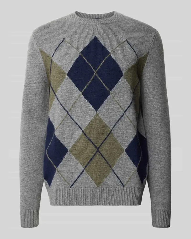 Christian Berg Regular Fit Strickpullover mit Karomuster Mittelgrau