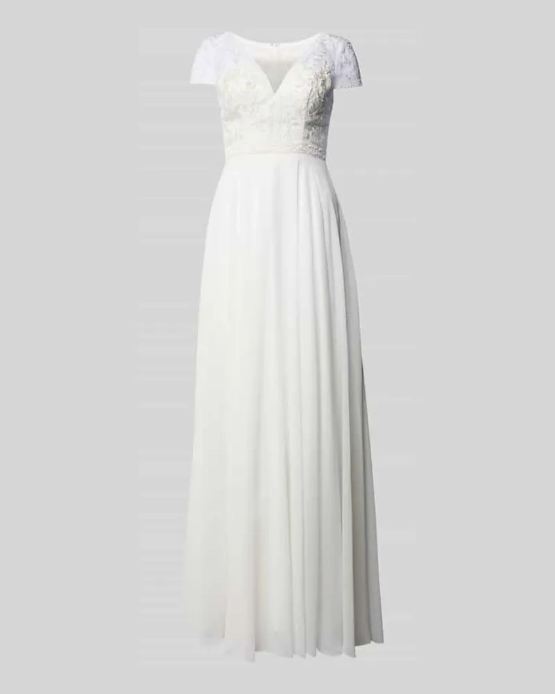 LUXUAR Brautkleid mit Spitzenbesatz Offwhite
