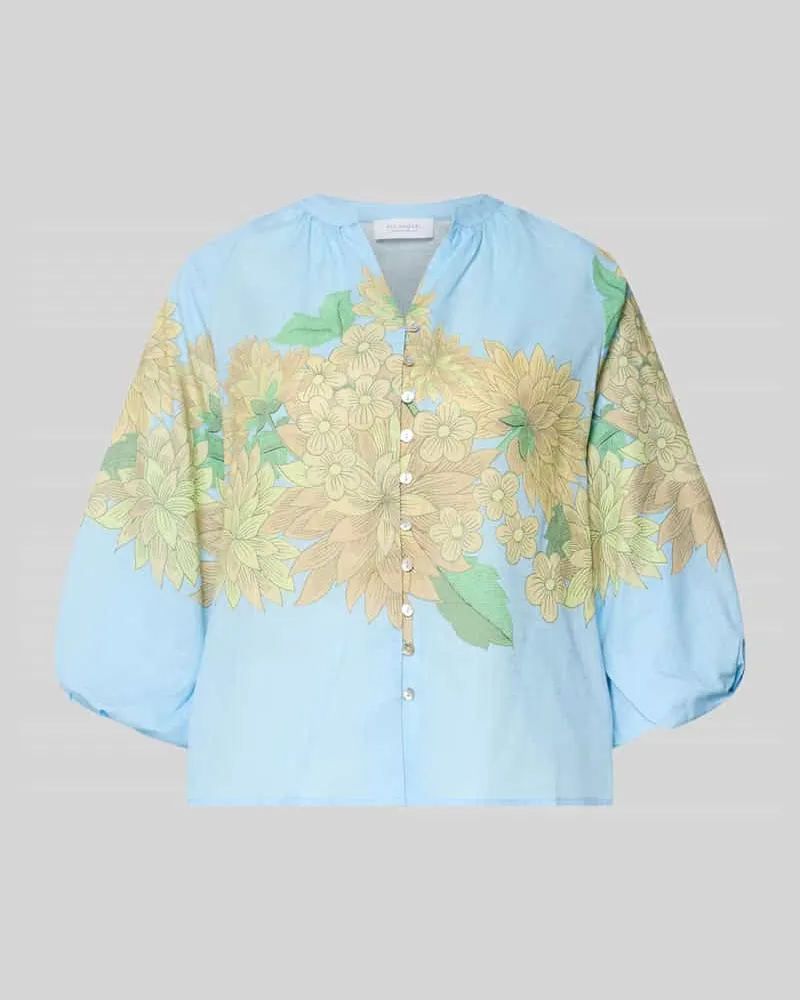 Rich&Royal Regular Fit Bluse mit V-Ausschnitt und 3/4-Arm Hellblau
