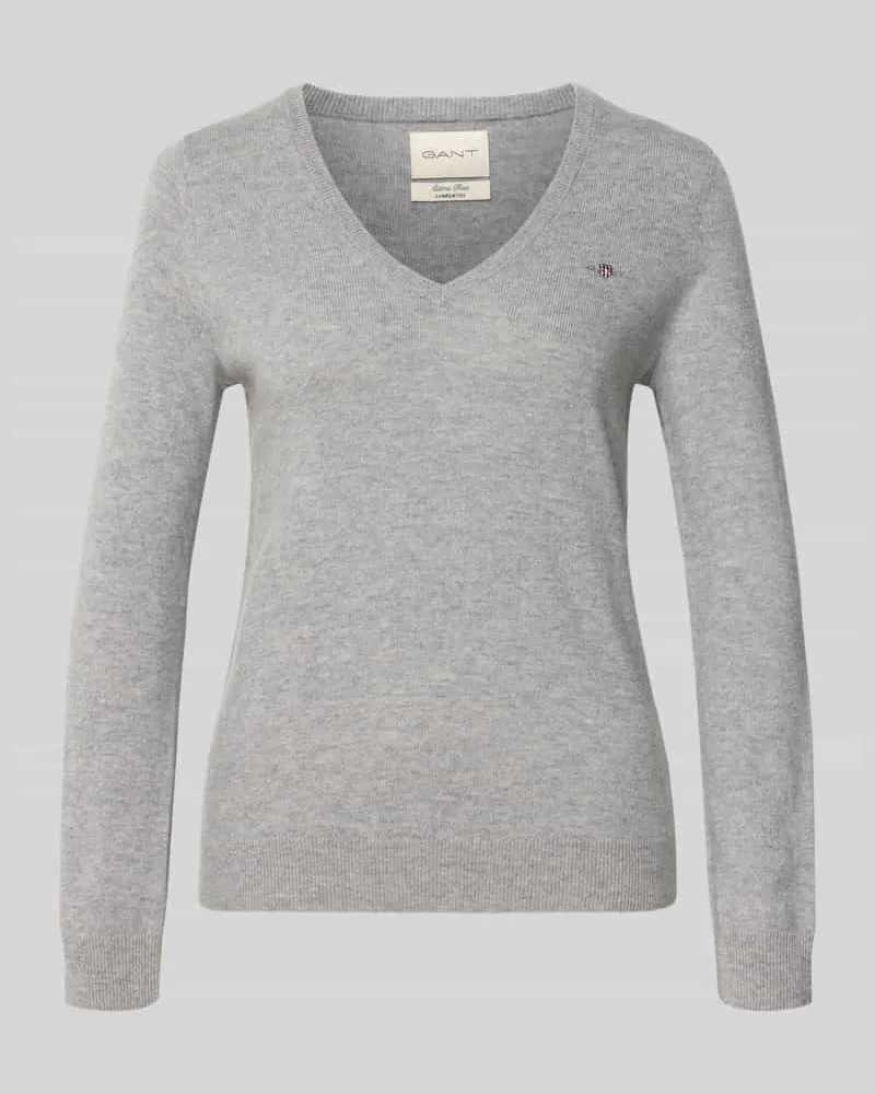 Gant Strickpullover aus Lammwoll-Mix mit V-Ausschnitt Hellgrau