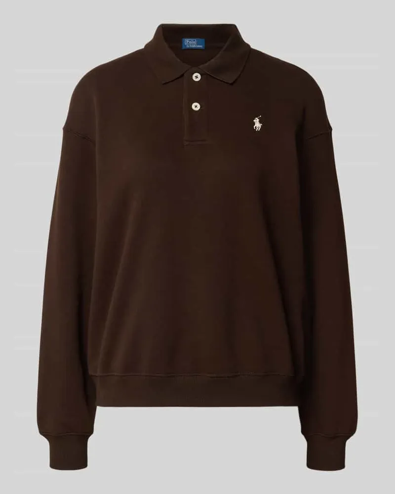 Ralph Lauren Sweatshirt mit Polokragen und Label-Stitching Dunkelbraun