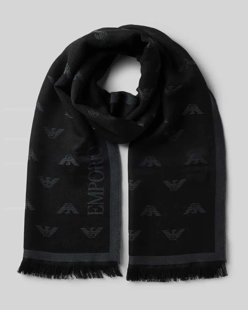 Emporio Armani Schal aus Wolle mit Logo-Muster Anthrazit