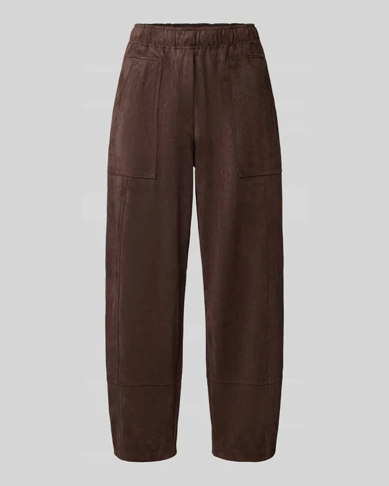 MAC Jeans Loose Fit Kunstlederhose mit elastischem Bund Modell 'Tilda Dunkelbraun