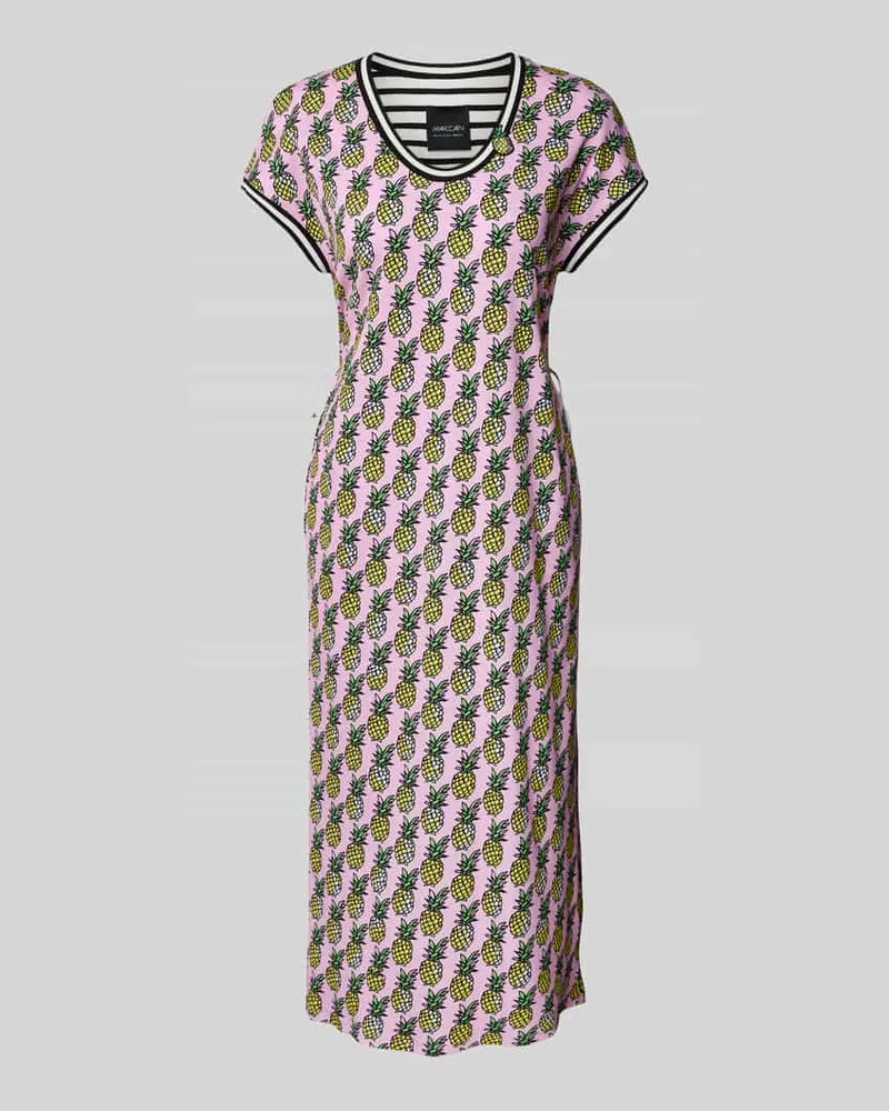 Marc Cain T-Shirt-Kleid in Ripp-Optik mit Rundhalsausschnitt Pink