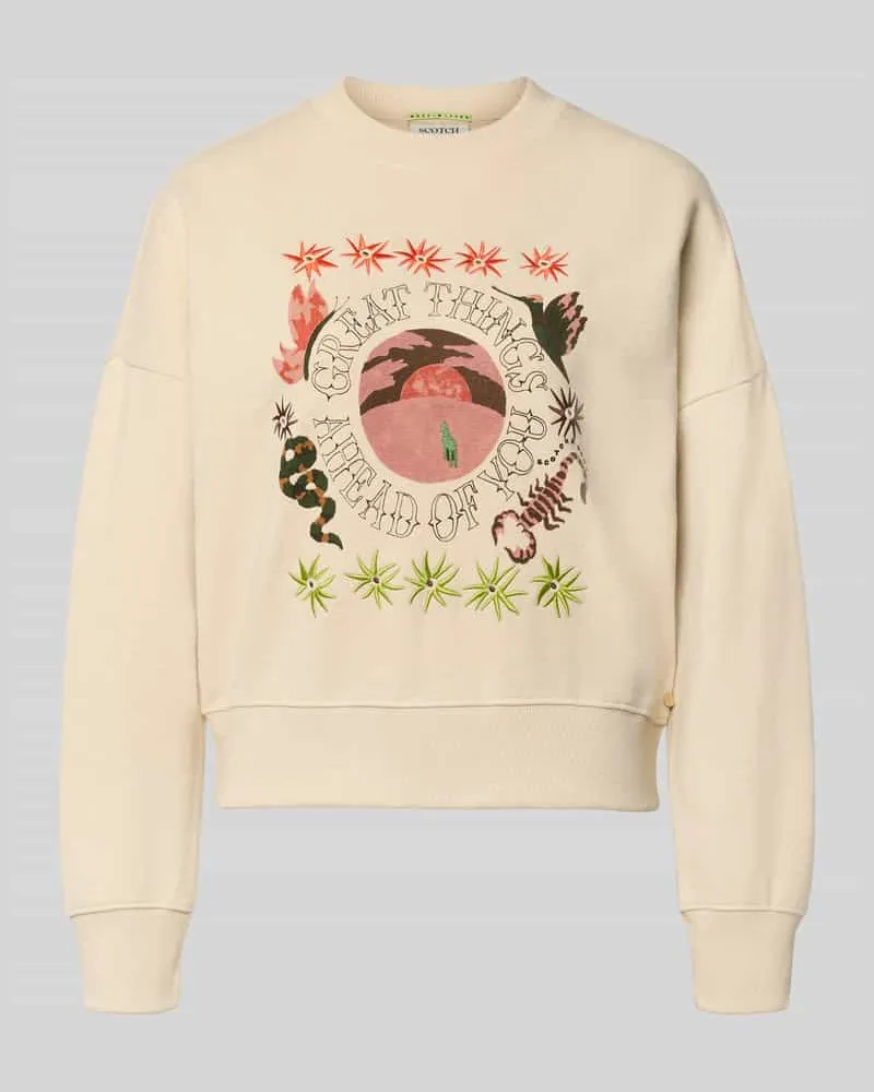 Scotch&Soda Relaxed Fit Sweatshirt mit floralem Stitching Ecru