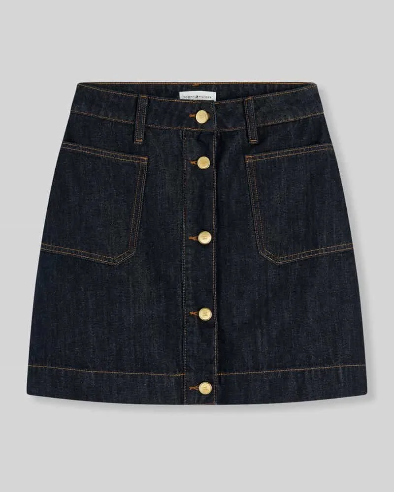 Tommy Hilfiger Regular Fit Mini-Rock aus reiner Baumwolle mit Knopfleiste Dunkelblau